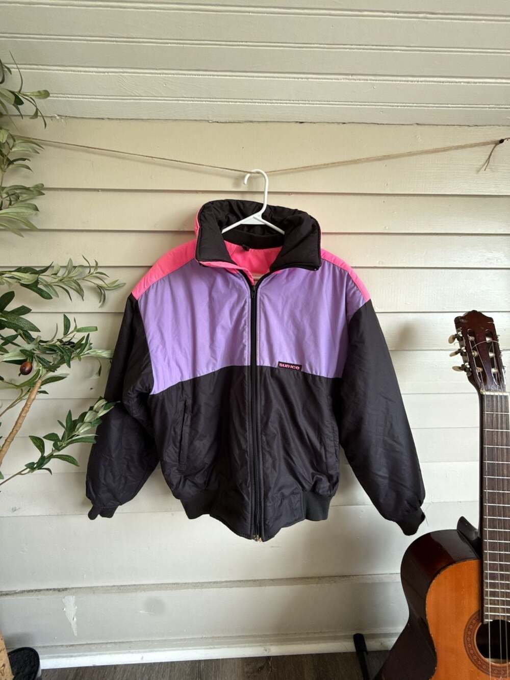 Vintage Sun Ice Colorblock Ski Jacket Neon Pink Purple and Black